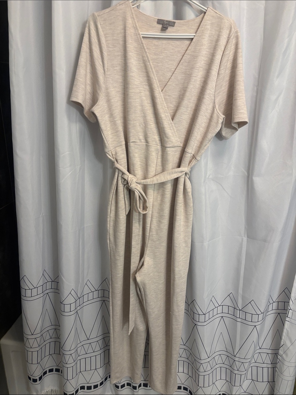 Thyme beige  Wrap-Front Jumpsuit with Waist Tie